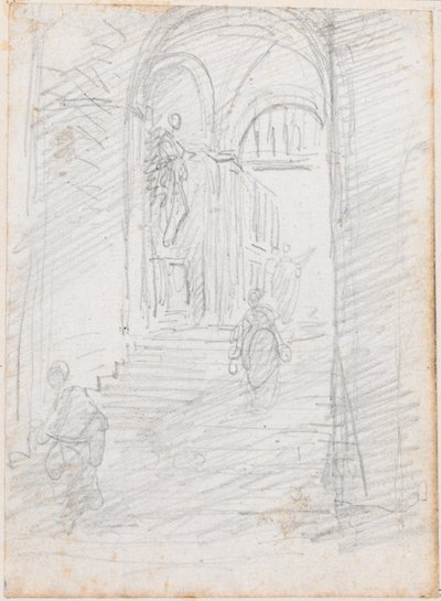 Figuren op een Monumentale Interne Trap [recto] door Hubert Robert