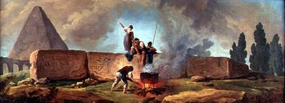 Zigeuners koken een ketel tussen Egyptische ruïnes door Hubert Robert