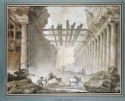 Kudde in de ruïnes van een tempel door Hubert Robert