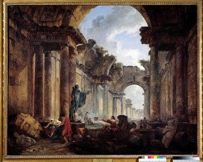 Denkbeeldig uitzicht op de Grand Galerie du Louvre in ruïnes door Hubert Robert