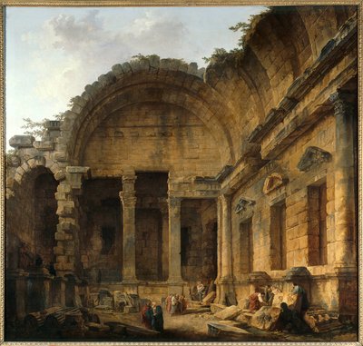 Interieur van de Tempel van Diana in Nimes door Hubert Robert