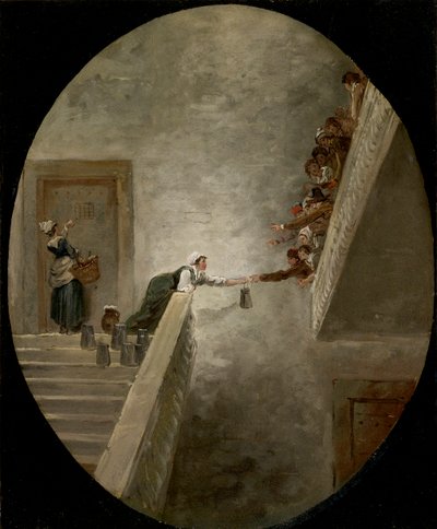 De melkuitdeling in de Saint-Lazare gevangenis door Hubert Robert