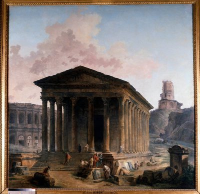 La Maison Carrée, Les Arènes en de Toren Magne in Nîmes door Hubert Robert
