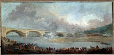 Le decintrement du pont de Neuilly le 22/09/1772 door Hubert Robert