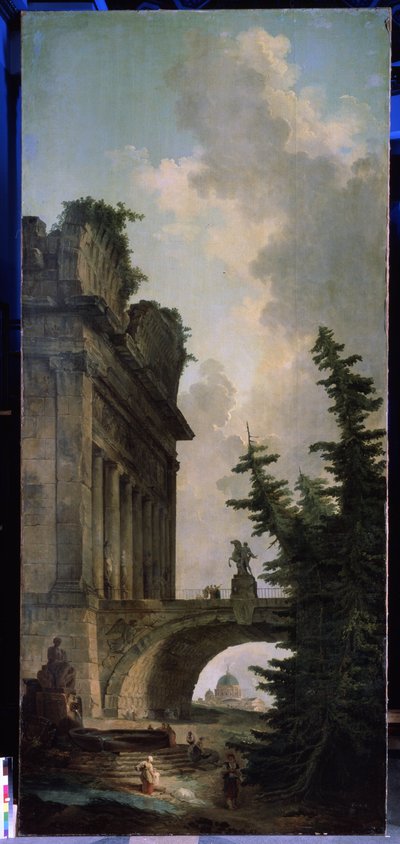 De oude brug door Hubert Robert