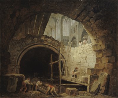 Plundering van koninklijke graven in de basiliek van Saint-Denis, oktober 1793 door Hubert Robert