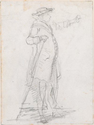 Man met een wandelstok, gezien in profiel door Hubert Robert