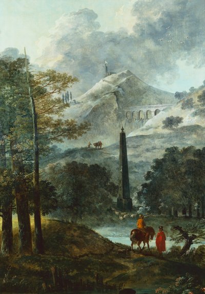 Berglandschap met een Obelisk door Hubert Robert