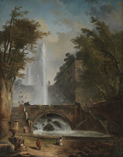 Trap en fontein in het park van een Romeinse villa door Hubert Robert