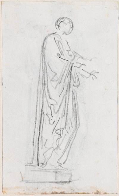 Standbeeld van een Romeinse Vrouw (Vrouwelijke Godheid?) Gezien van de Zijkant [verso] door Hubert Robert