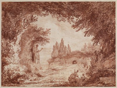 Terras in een Italiaanse tuin, ca. 1760 door Hubert Robert