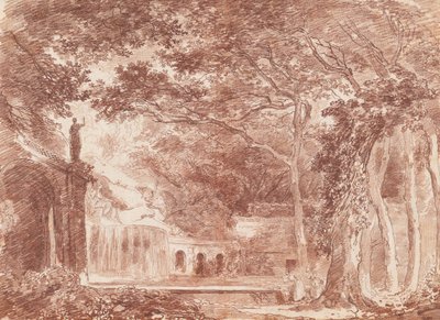 De ovale fontein in de tuinen van de Villa d