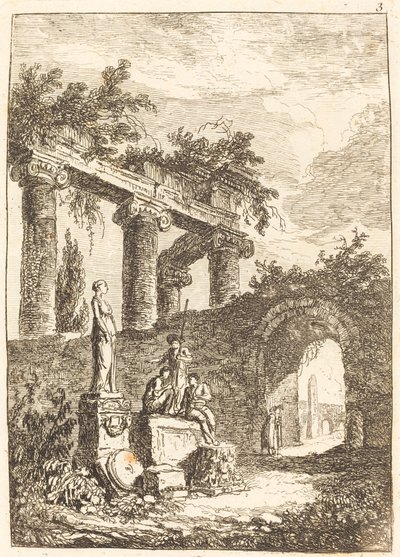 Het Standbeeld voor de Ruïnes door Hubert Robert