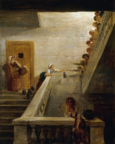 De distributie van melk in de Saint-Lazare gevangenis, ca. 1794 door Hubert Robert