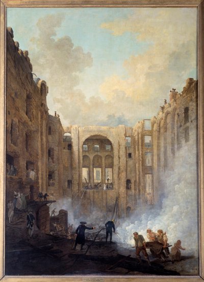 De brand van de Opera in het Palais Royal (Parijs) door Hubert Robert