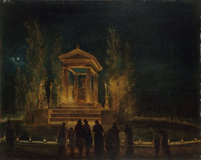 Het tijdelijke Mausoleum van Jean-Jacques Rousseau door Hubert Robert