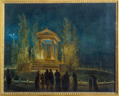 Het tijdelijke mausoleum van Jean Jacques Rousseau op het Tuileries-bassin door Hubert Robert