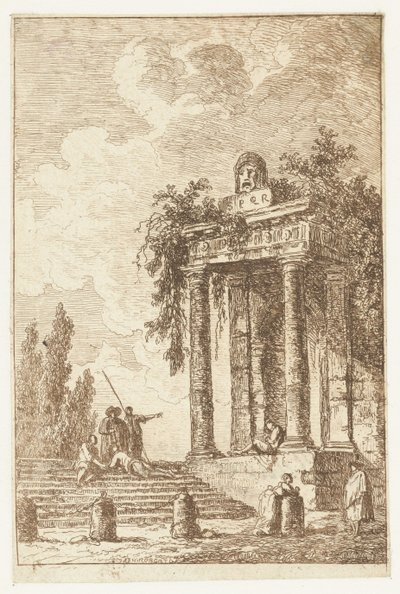 Trap met de vier grenspalen door Hubert Robert