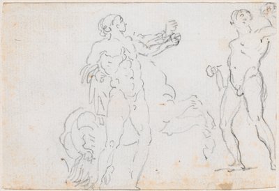 Twee Studies van het Standbeeld van Alexander en Bucephalus [verso] door Hubert Robert