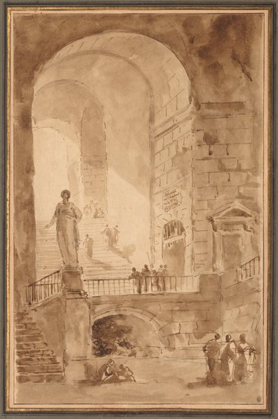 Gewelfde trap door Hubert Robert