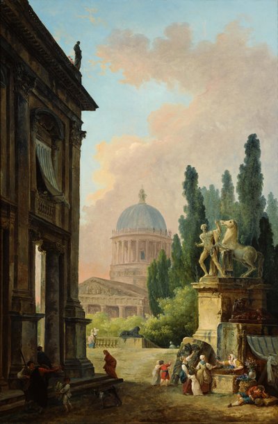 Uitzicht op Rome met de Paarden Temmer van de Monte Cavallo, 1786 door Hubert Robert
