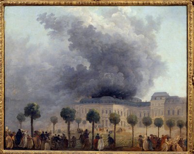 Zicht op de brand van de Opera gezien vanuit de tuinen van het Palais Royal op 8/06/1781, Schilderij door Hubert Robert door Hubert Robert