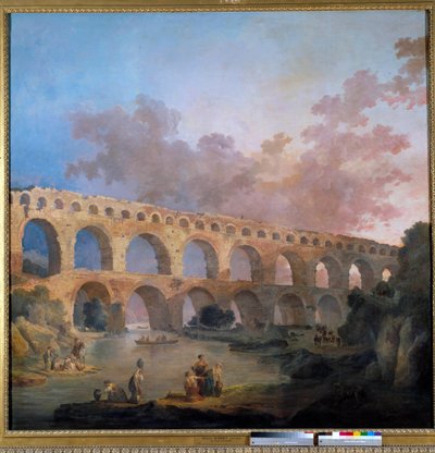 Zicht op de Pont du Gard (Frankrijk). door Hubert Robert