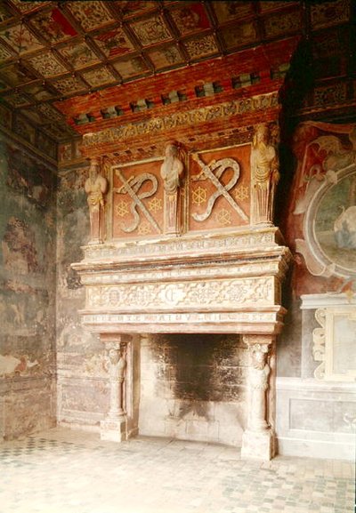 Uitzicht op de open haard in de Salle des Gardes door Hubert Robert