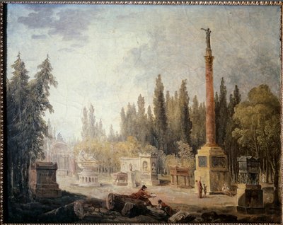 Uitzicht op de tuin van het Musée des Monuments Français door Hubert Robert