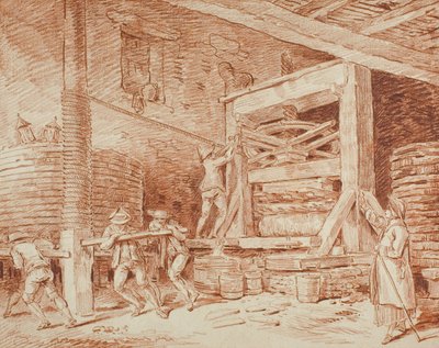 Wijnpers, c.1759 door Hubert Robert