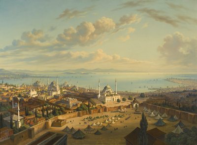Constantinopel vanaf de Brandtoren van Beyazit door Hubert Sattler