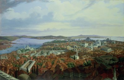 Panorama van Constantinopel vanaf de Suleymaniye Camii, 1844 door Hubert Sattler
