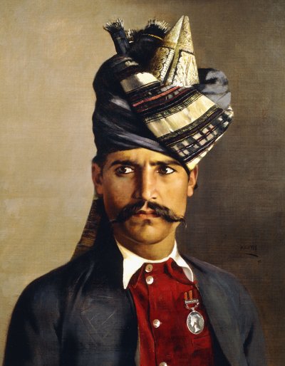Portret van een Khattack in Militaire Hoofdtooi door Hubert Vos