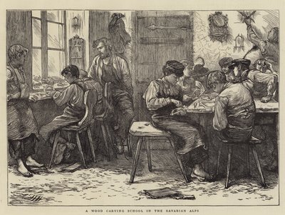 Een houtsnijdersschool in de Beierse Alpen door Hubert von Herkomer