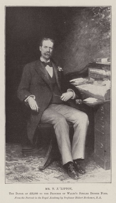 De heer T J Lipton, de schenker van £25.000 aan het jubileumdinerfonds van de Prinses van Wales door Hubert von Herkomer