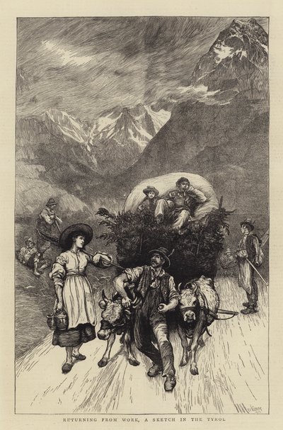 Terugkerend van Werk, een Schets in Tirol door Hubert von Herkomer