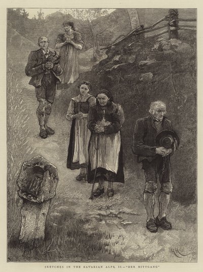 Schetsen in de Beierse Alpen, II, Der Bittgang door Hubert von Herkomer