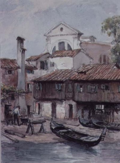 Scheepswerf bij de Kerk van San Trovaso, Venetië door Hugh Carter