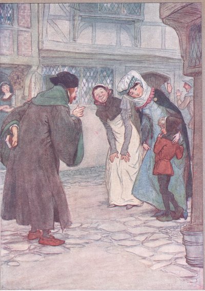 Kom op, kerel, antwoord je meester, wees niet bang, illustratie uit The Merry Wives of Windsor, 1910 door Hugh Thomson