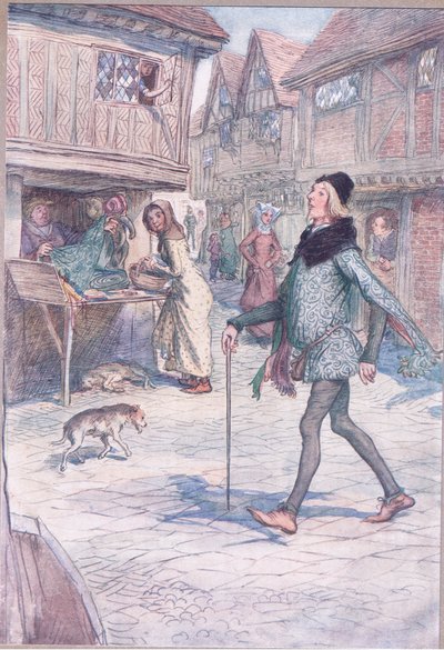 Houdt hij zijn hoofd niet omhoog, alsof het zo was? En paradeert in zijn gang?, illustratie uit The Merry Wives of Windsor, 1910 door Hugh Thomson