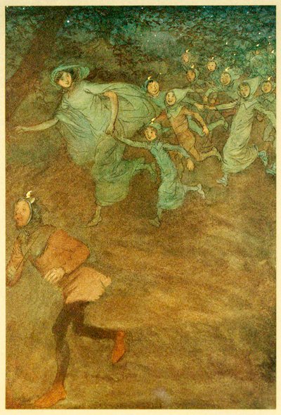 Enter Sir Hugh Evans, Anne Page, en anderen, uit The Merry Wives of Windsor, 1910 door Hugh Thomson