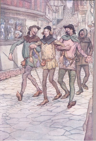 Ze brachten me naar een taverne, illustratie uit The Merry Wives of Windsor, 1910 door Hugh Thomson