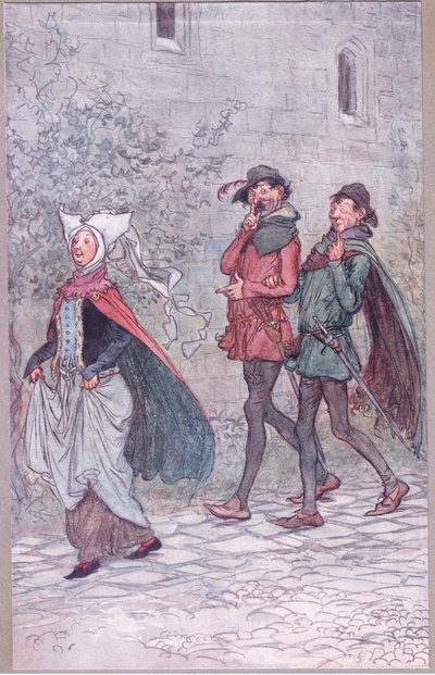 Toen mevrouw Bridget het handvat van haar waaier verloor, illustratie uit The Merry Wives of Windsor, 1910 door Hugh Thomson