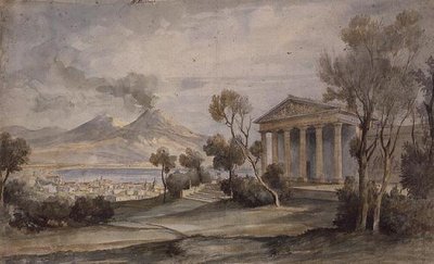 De Villa Saliceti, Napels beneden en de Vesuvius in de verte door Hugh William Williams