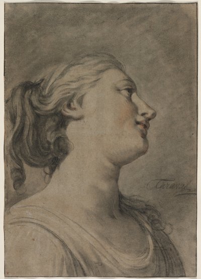 Hoofd van een Vrouwelijk Figuur in Profiel, naar Rechts Gedraaid, ca. 1763-1770 door Hughes Taraval