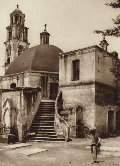 Mexico: Kapel op de heilige berg, Amecameca (z/w foto) door Hugo Brehme