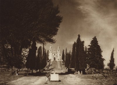 Mexico: Cholula, Kerk van Guadalupe (z/w foto) door Hugo Brehme