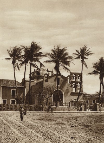 Mexico: Vera Cruz, Kerk met klokkentoren (z/w foto) door Hugo Brehme