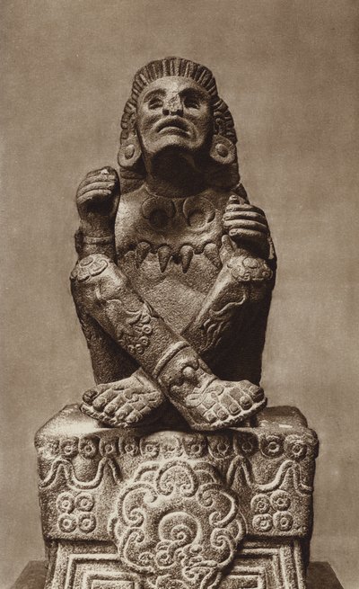 Mexico: Xochipilli met masker, Nationaal Museum (z/w foto) door Hugo Brehme