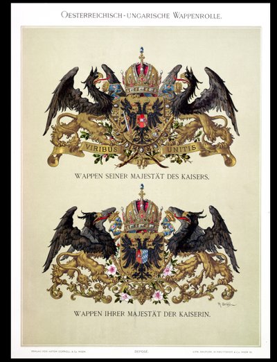 Bord met de wapens van keizer Franz Joseph I (1830-1916) en keizerin Elizabeth van Beieren (1837-98) uit 